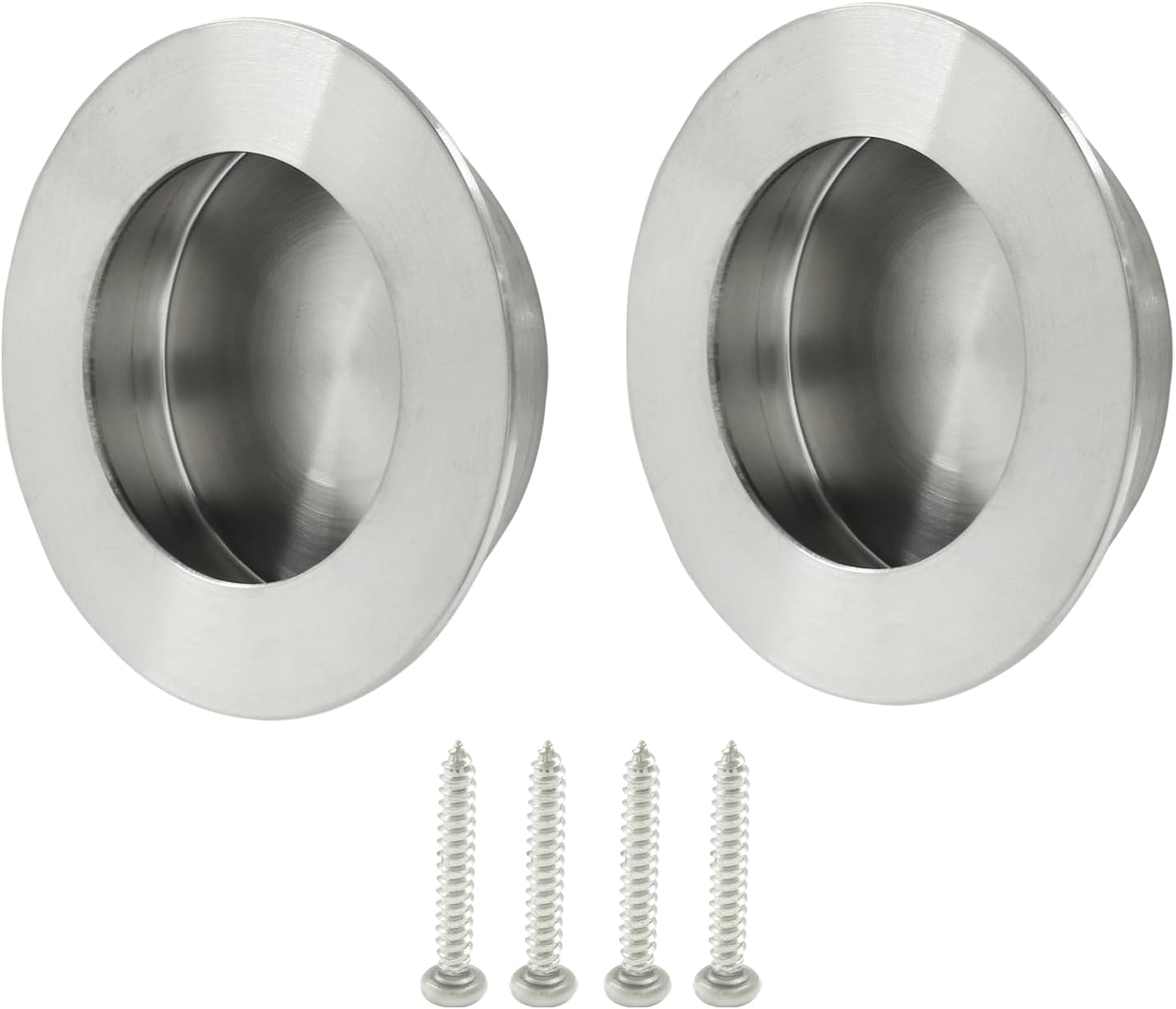 2pcs Round Recessed Pull, Brushed Nickel Flush Pull Handle, Stainless Steel Finger Pulls for Sliding Doors, Pocket Door, Hidden Door Pulls for Cabinet Drawer Silver (2.56" OD, 0.63" H)