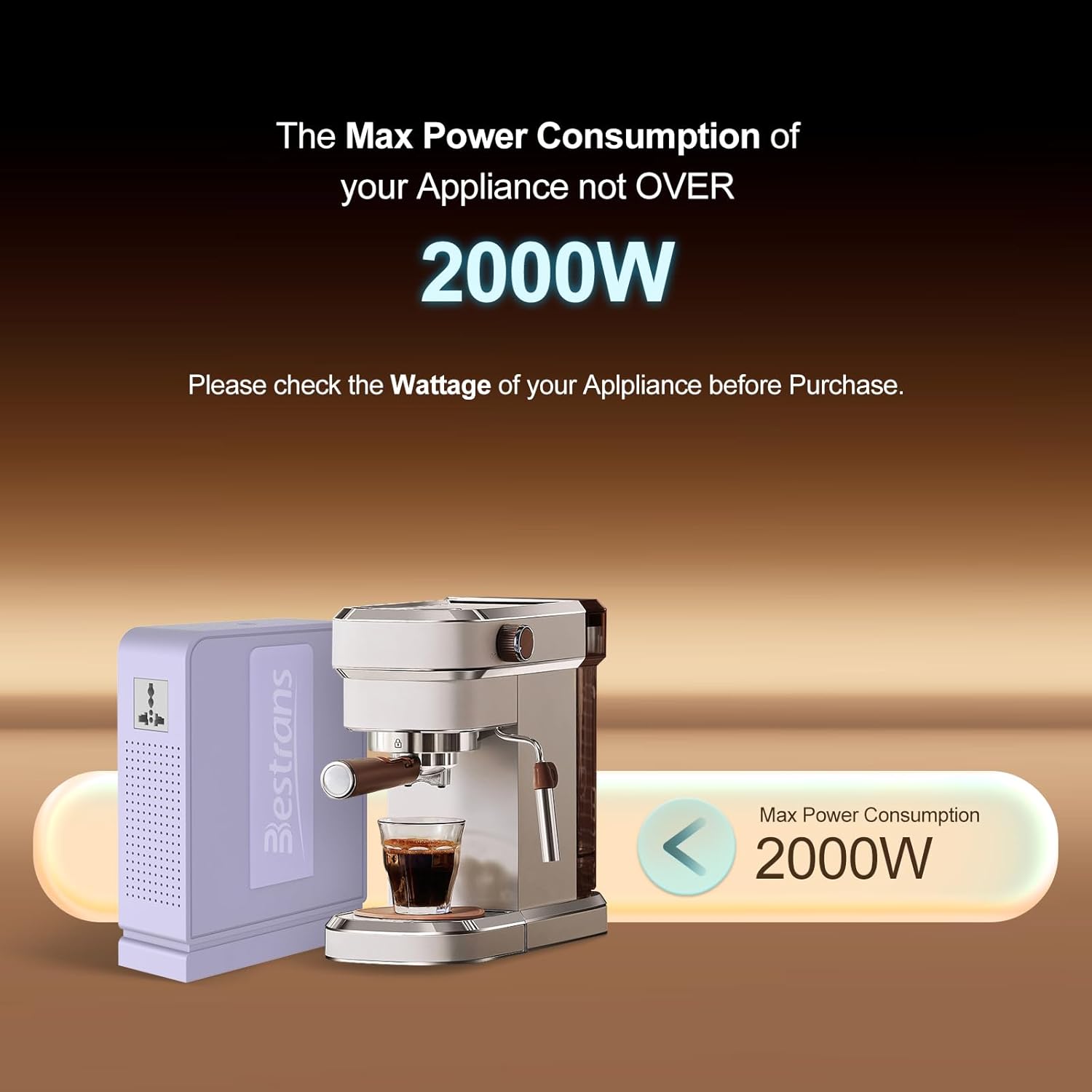 2000W Step Up Transformer 110v to 220v Converter, Heavy Duty Voltage Converter 110v-120v to 220v-240v with Dual Outlets, Overload Protection & Ultra-Quiet for Home Appliances,Light Purple 2000W Light-Purple