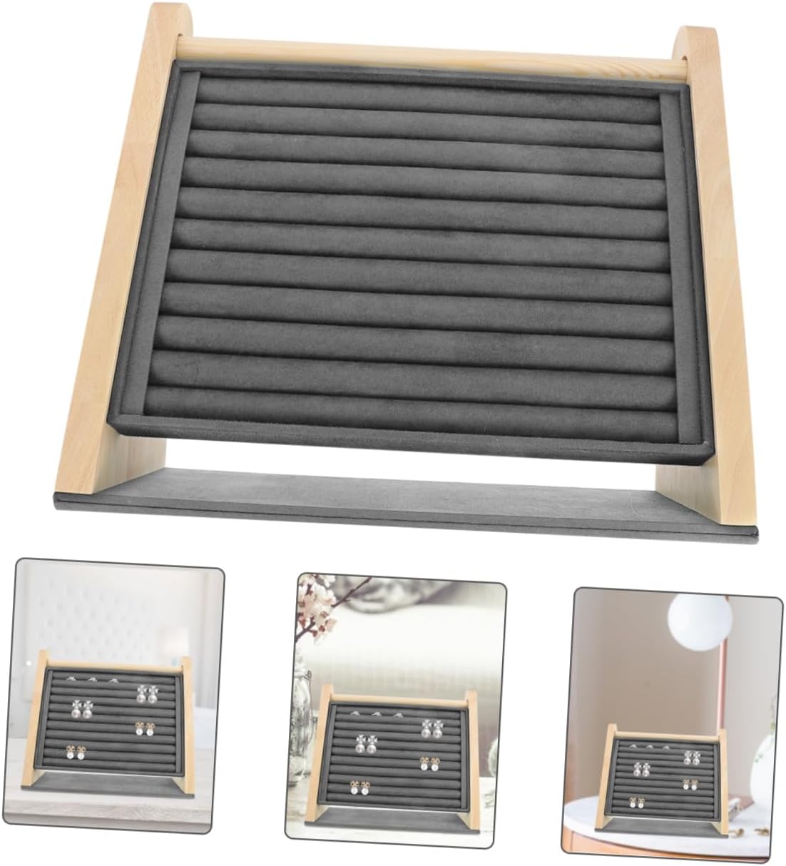 BESTYASH Solid Wood Jewelry Rack Display Storage Stand Jewellery Rack Bracelet and Necklace Holder Grey