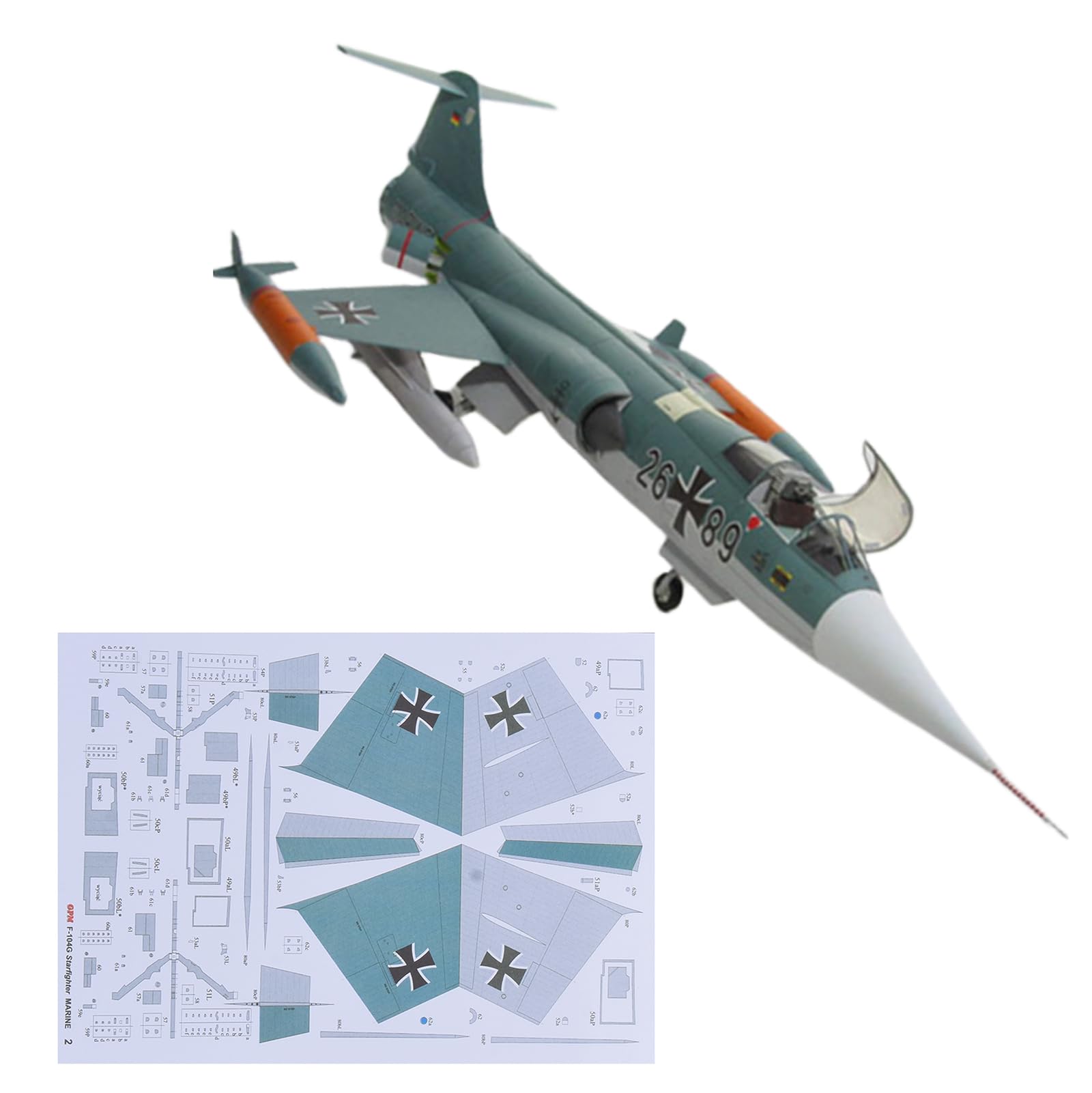 NATEFEMIN 1:33 Paper US F-104G Starfighter Model Simulation Fighter Aviation Military Science Exhibition Model (Unassembled Kit) Display Model