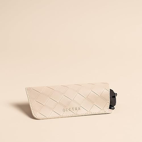 OLETHA Funda estética suave para lentes, bolsa de viaje delgada para lectores de lentes de sol, textura tejida, marfil