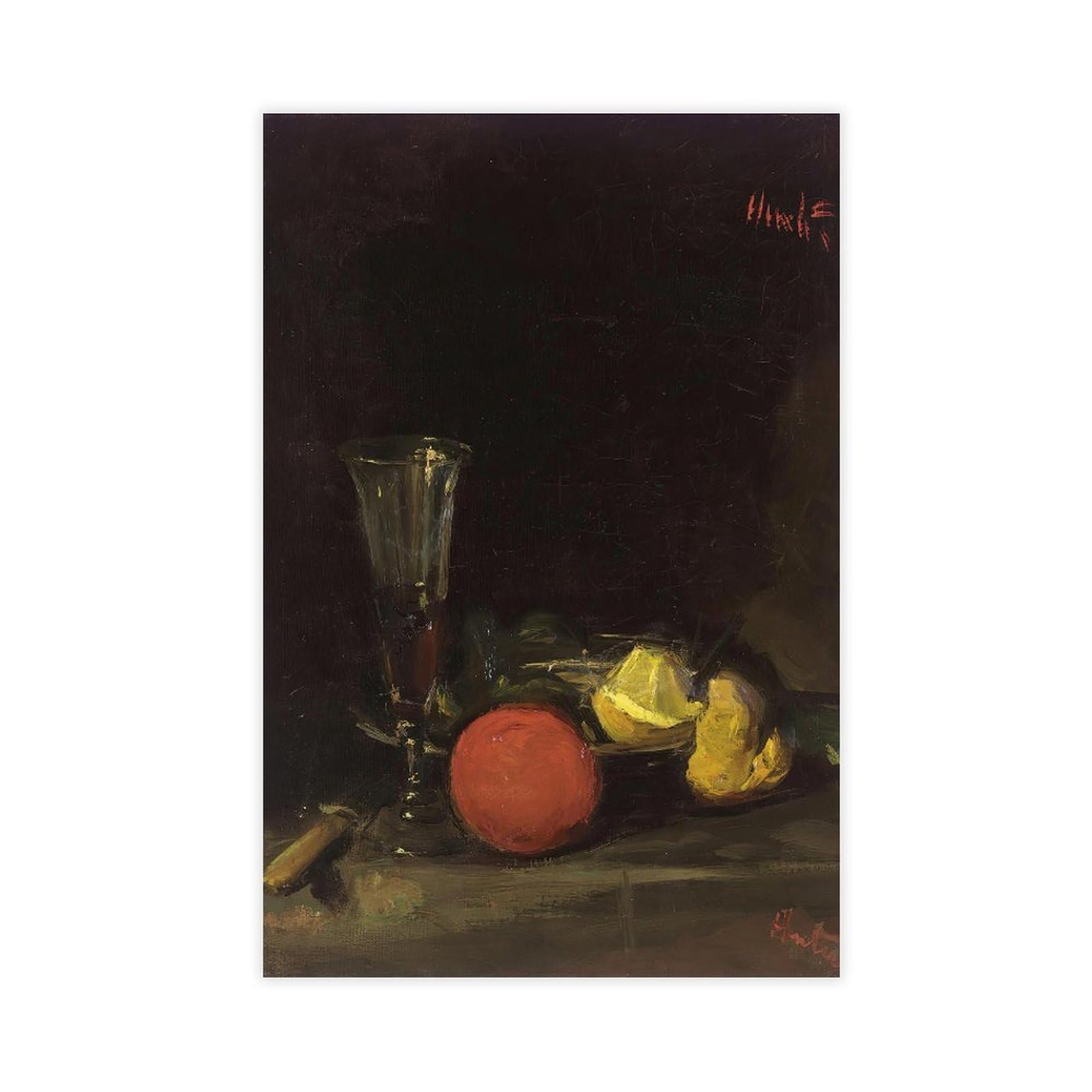 Still Life Of Fruit And A Wine Glass Canvas Poster for Office Decor Gift