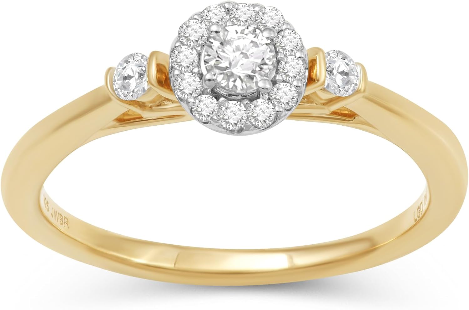 Jewelili Yellow Gold Plated 925 Sterling Silver Diamond Ring for Women | 0.25 CTW Round Wedding Rings | H Color I1 Clarity | Lab Grown Diamond Ring | Size 6, 7 & 8