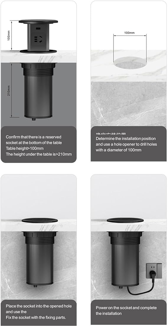 Universal Automatic Pop-Up Socket Hydraulic Lifting Socket IP55 Grade Desktop Socket B Port Type-C Hidden Installation,B