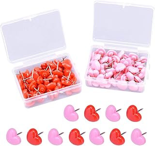 Dokpav 2 Boxes 100pcs Heart Push Pins, Cute Wall Tacks, Drawing Pins, map pins,Thumb Tacks, Decorative for Cork Board, Notice Board,Map Flag Home and Office(Pink and Red)
