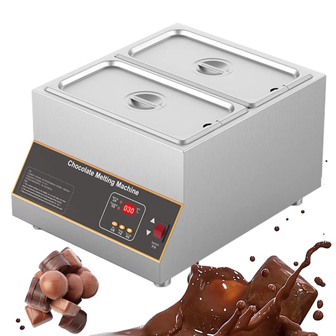 Commercial Chocolate Tempering Machine 10L Electric Chocolate Melter Heater Digital Control Chocolate Melting Pot 0-85℃ Adjustable Temperature 12kg Capacity 500W(2 Pots)