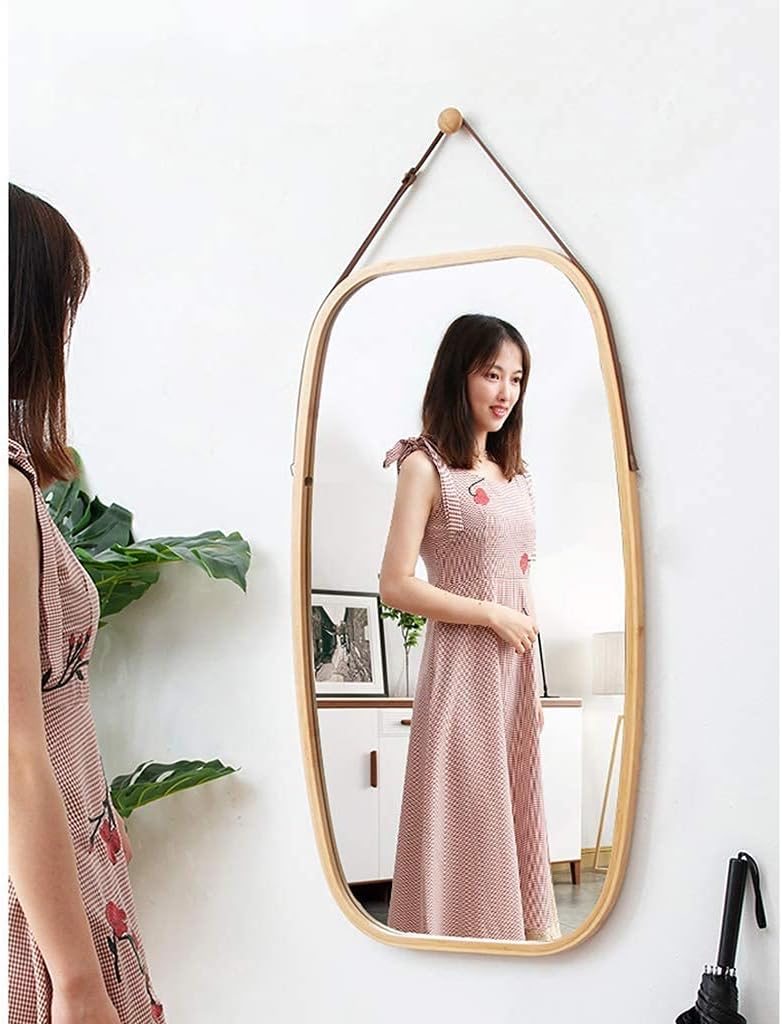 Freestanding Bathroom Mirror Wall Mirror for Bedroom Full Length Full Length Tall Mirror 29″/39″ Rectangular Floor Standing Makeup Dressing Mirror with Adjustable Pu Leather Strap Frame 43×74