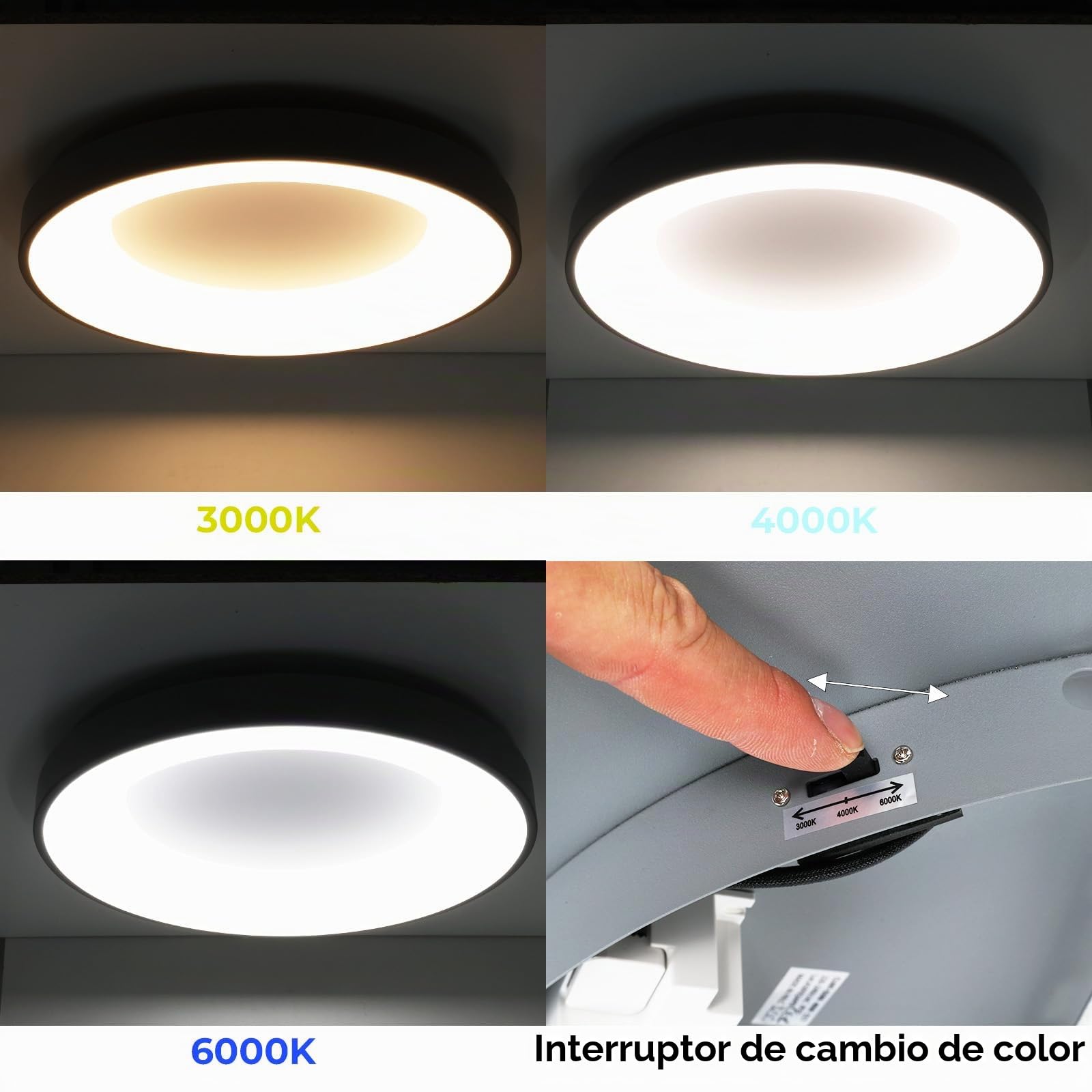 Alpinaluz Plafón LED Techo Ø50 cm 40W 5000lm en Acero Gris Mate – Selector de Color 3000K/4000K/6000K – Luz Blanca Regulable – Diseño Moderno para Salón, Dormitorio, Cocina