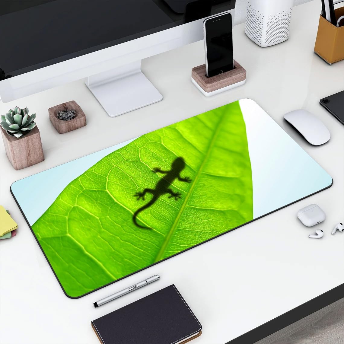 Gadgets WRAP Large Desk Mat Mouse Pad 11 x 23 Inch, Anti-Slip, Spill-Resistant, Ideal for Home, Office, Gaming Setups - Gecko On A Leaf