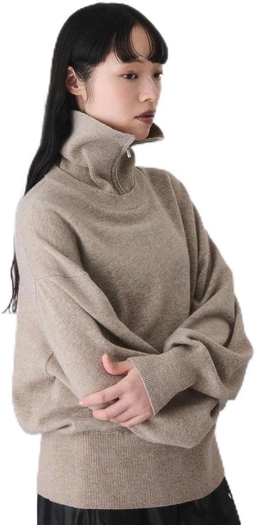 Amazon | [アダムエロペ] カシミア混ZIPタートルネックプルオーバー