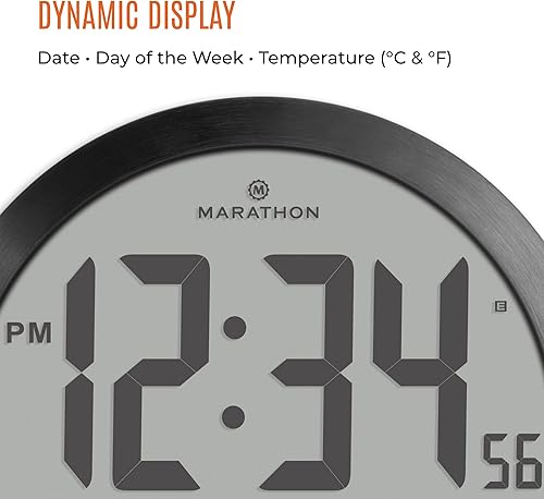 Miniatura 4 de MARATHON Reloj de pared digital redondo de 15 pulgadas, negro, grande, pantalla fácil de leer - AMPM o hora de 24 horas, ocho zonas horarias,