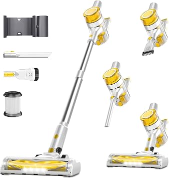 Cordless Vacuum Cleaner, 35Kpa Vacuum Cleaner for Home, 45Mins Stick Vacuum with LED Display, Anti-Tangle & Wall Mount Charging, 6 in 1 Lightweight Vacuum for Hard Floors, Carpet, Pet Hair