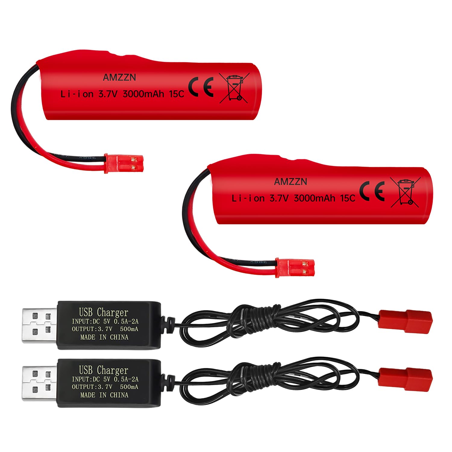 Pack De 2 Baterías De Litio 3.7V 3000mAh Con Conector JST-2P Y Cable USB Para RC, Compatible Con Huina 1337, 1516, 1558 Y Barcos HJ819 DE819, Ideal Para Coches Y Barcos Teledirigidos