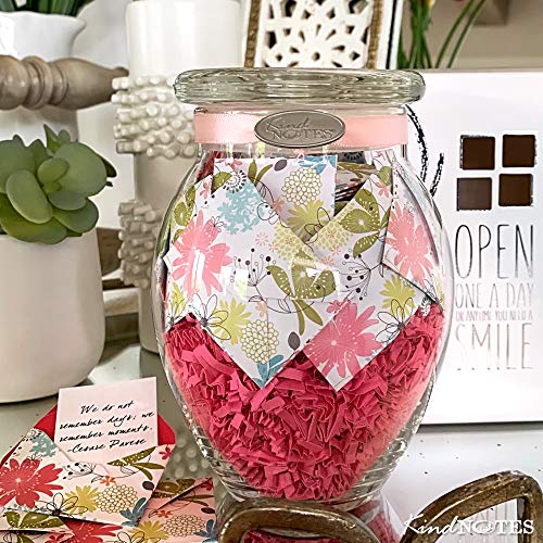 KindNotes Glass Keepsake Gift Jar with Long Distance Missing You Messages (for Couples) - Refreshing Floral