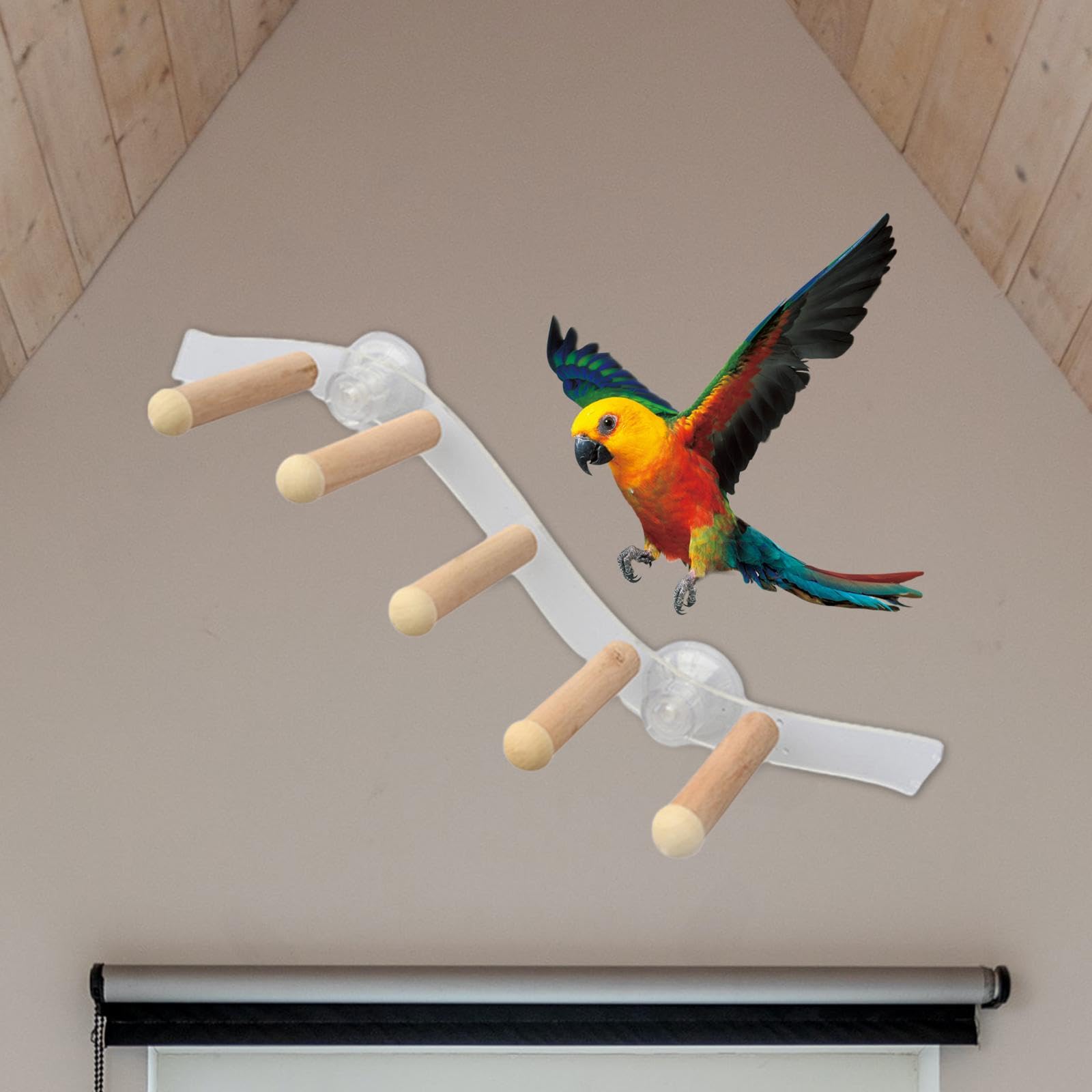 kowaku Suction Cup Wood Perch Toy Window and Shower Perch Toys Cage Accessories Parrot Playstand for Cockatiel Lovebird Budgie style B - Image 4