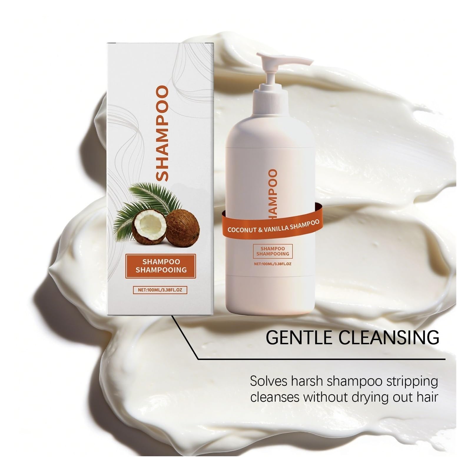 Champú de coco y vainilla | Apoya el cabello fuerte y ayuda a retener la humedad.(2pcs)