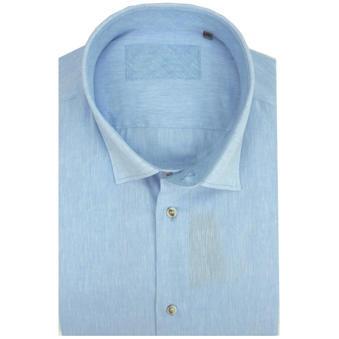 Camisa de hombre de manga larga, 100% puro lino, tallas grandes, botón Down, color liso, 4XL, 5XL, 6XL, azul celeste, 6XL