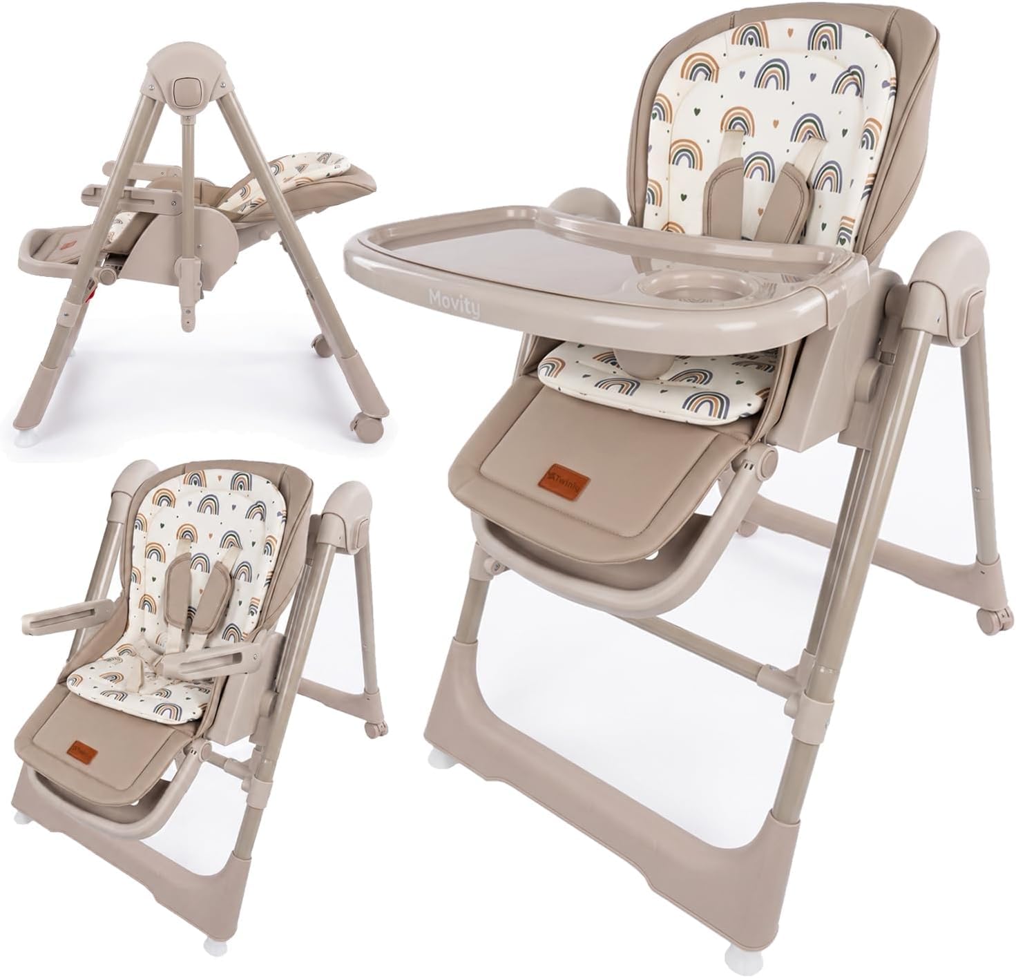 Twinly Movity Baby High Chair from Birth, Foldable 2 in 1 (Beige)