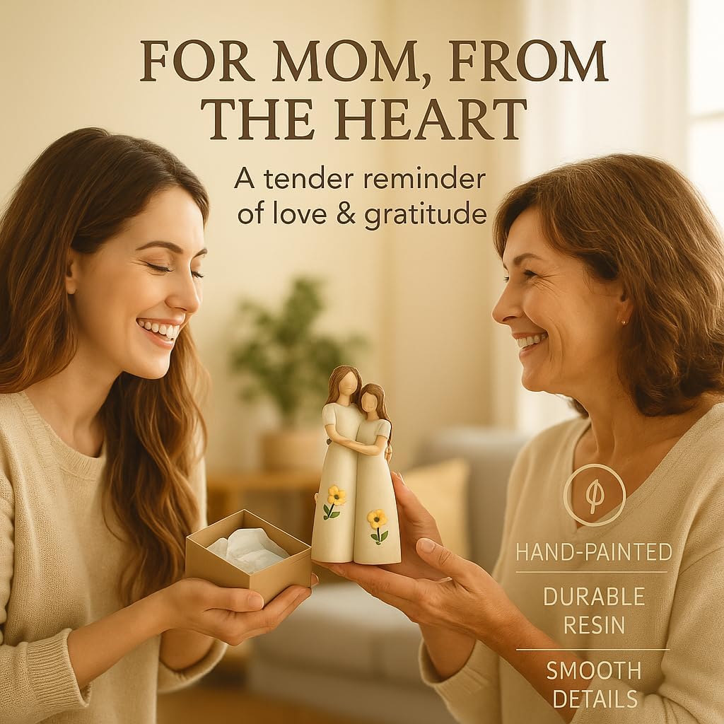 iStatue Mother Daughter Figurine – Hand-Painted Resin Hugging Statue, Ivory Home Décor Keepsake, Great for Women, Birthday for Mom (Beige) - Image 3