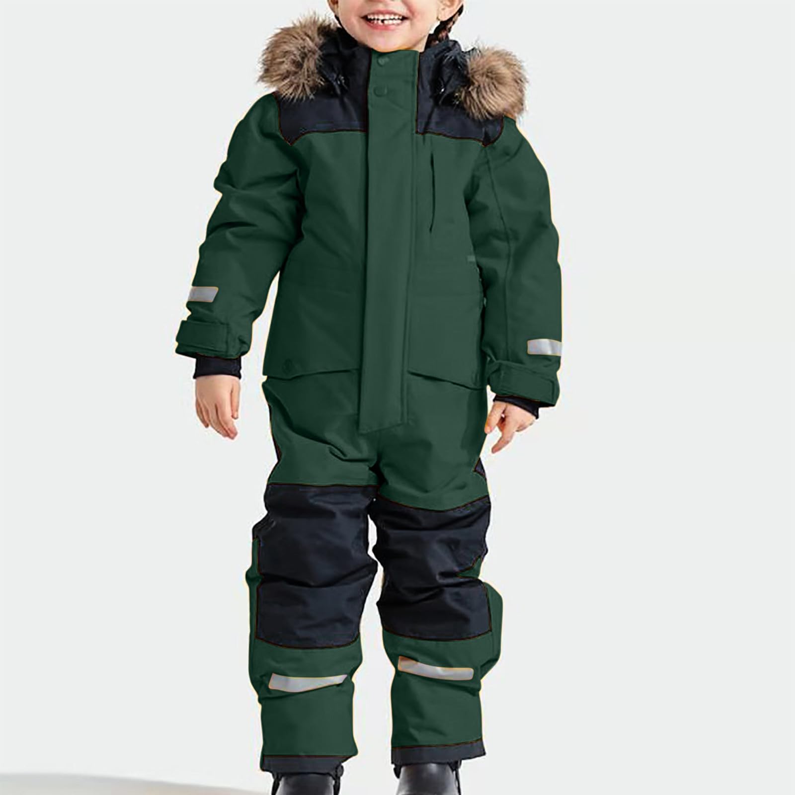 Schneeanzug Kinder Warmes Daunenjacke Set Wasserdichter Winter Skijacke Softshell Dickere Skihose Fellkragenkapuze Winddichter Skianzug Reflektierenden Skibekleidung für Kinder Skioverall