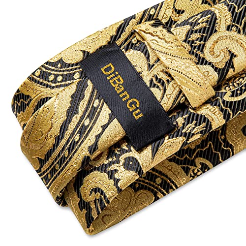 Image of DiBanGu Mens Paisley Tie Sets Silk Jacquard Woven Floral Necktie and Pocket Square Cufflinks Wedding Business Party