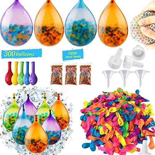 Instant Water Balloons, 300 Self-Sealing Water Balloons and 10000 Water Beads, Super Water Balloon Sensory Toys for Splash Fun Kids and Adults Party