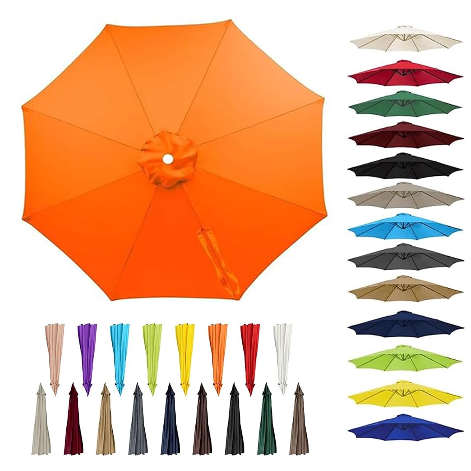 EYKWKB Replacement Parasol Canopy, Garden Parasol Covers, 6 Arms/8 Arms Replacement Umbrella Top Fabric cover, Sun Parasol Umbrella Canopy Replacement Outdoor, Patio Umbrella Canopy Orange Color