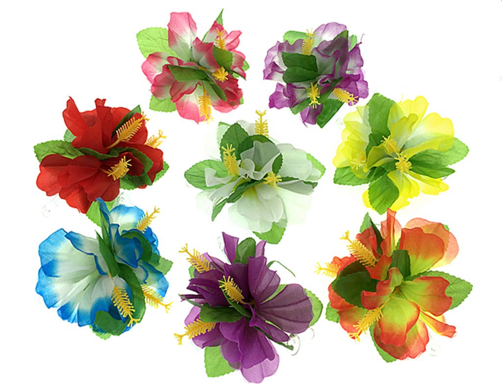 ALIMITOPIA Hawaiian Flower Hair Clip, 8pcs, Medium Size, Fabric Artificial Tropical Flower Hairpin Barrette, Hair Accessories for Luau Beach Party, Unisex