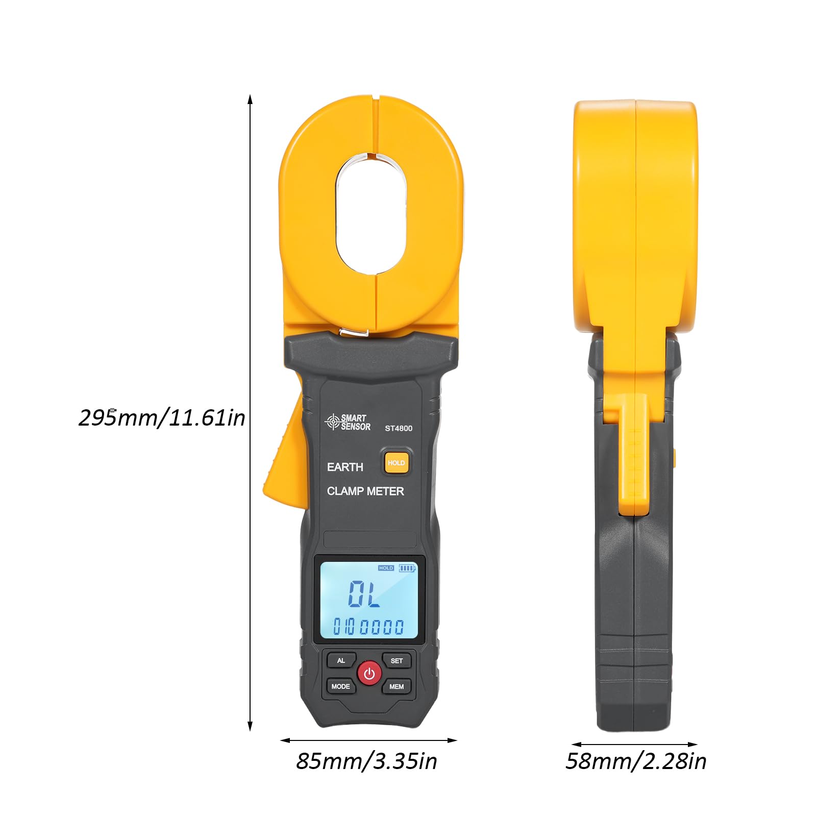 Erdungswiderstandstester 0,01–1200 Ω, 500 Gruppen, Datenspeicherung, multifunktionales digitales Zangenmessgerät mit LCD-Display, 0 mA–30 A Alarm, Zangenamperemeter für Strom,