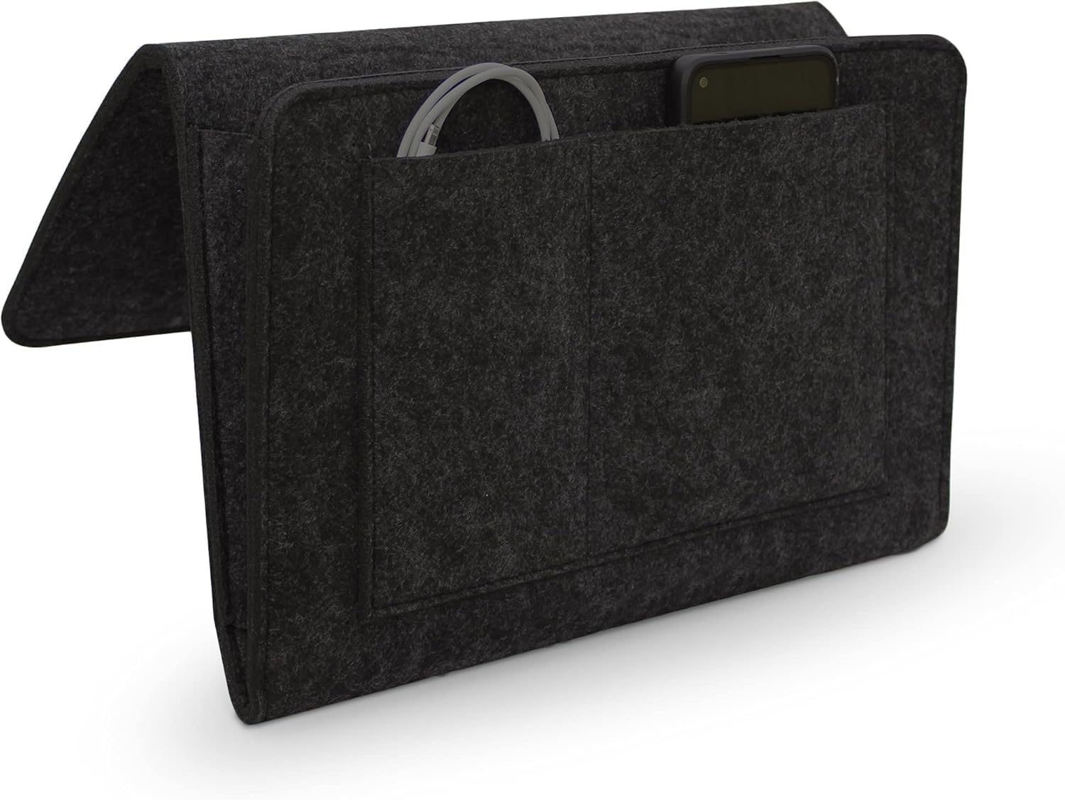 HhBdy Bedside Storage Hanging, Bedside Caddy Felt Bed Storage Pocket 20×32cm Bed Pocket Can be Hung for Store Books Magazines Mobile Phones Glasses Remote Controls (Black)