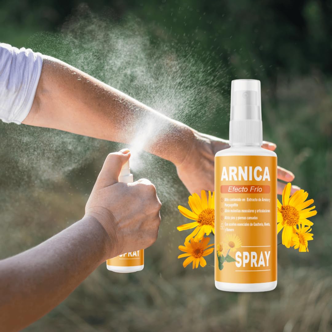 QKnatur - ARNICA Spray con extracto de Garra del diablo (Harpagofito) - 100ml. - Efecto frío. Dolor muscular, espalda, rodillas, contracturas. Con aceites esenciales de Gaulteria, Menta y Romero