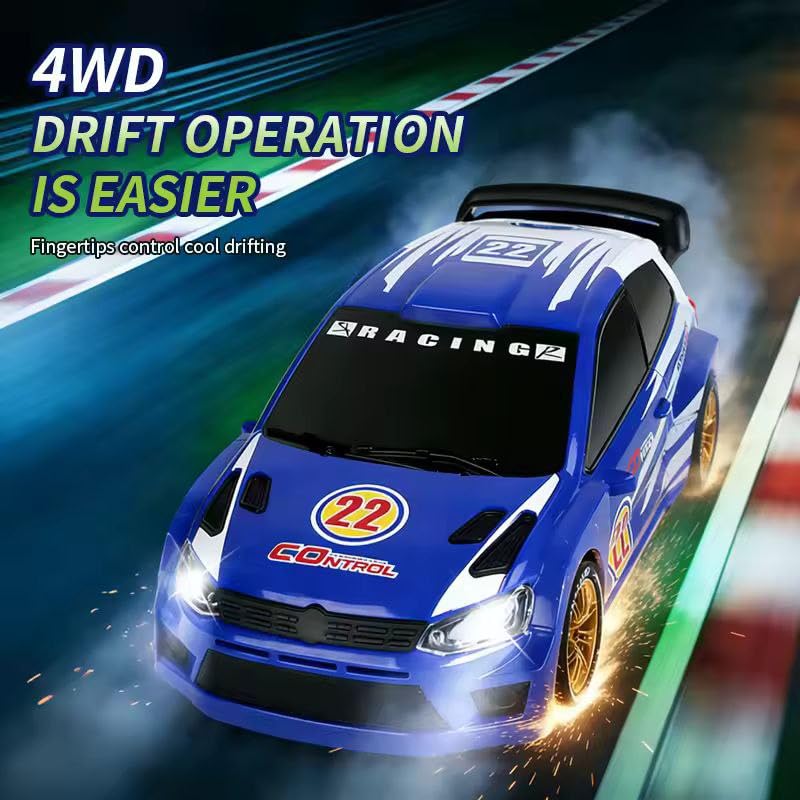 Image of Rc Drift Remote Control Car 1:24 Scale, High-Speed, 4Wd, Led Lights, Rechargeable Racing Car, Drifting Tires, 2.4Ghz, for Kids (1:24 RC Drift - Blue)