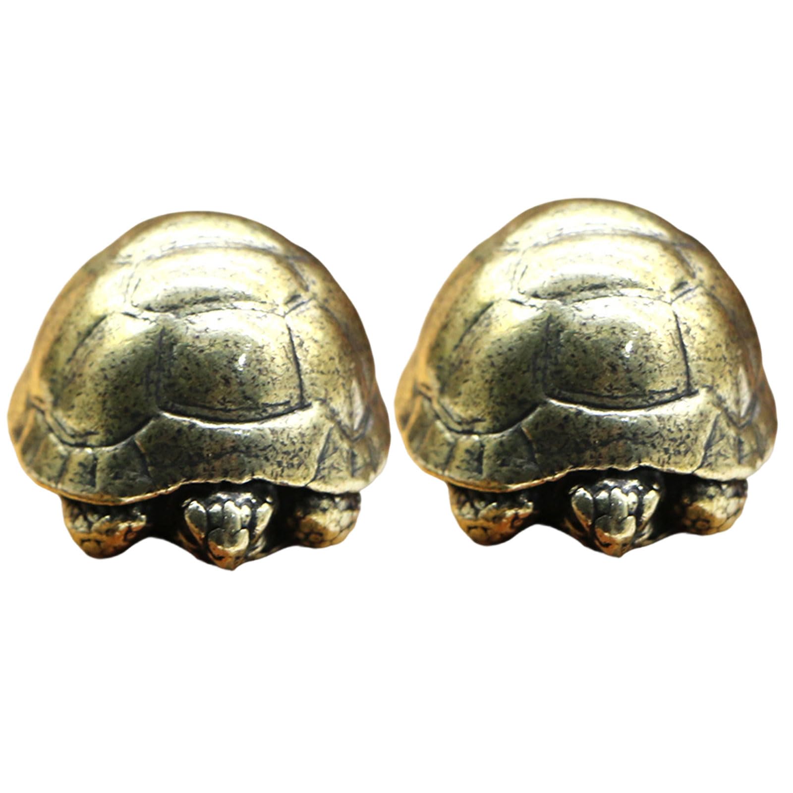 Zxfdsfdbnm 2Piece Brass Tortoise Figurines Miniature Turtles Statue Collectible Home Decors Fengshui Fortunes Decorative Ornaments Brasses Turtles Figurine