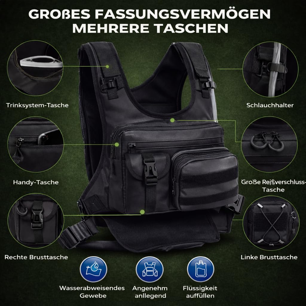 Hydration Vest mit 2L Trinkblase – Laufweste mit Brusttaschen, Leicht & Wasserdicht, Trailrunning Trinkrucksack für Laufen, Radfahren, Wandern & Outdoor