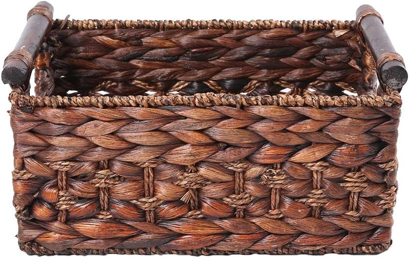 Storage Basket made by Water Hyacinth with Wood Handles, Arts and Crafts. (RectangleA-Medium)