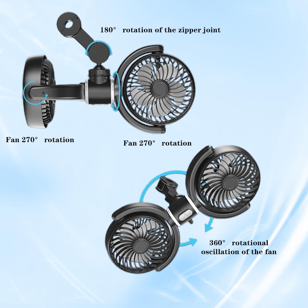 Ventilatore auto per sedile posteriore, girevole a 360°, ventilatore per auto, ventilatore USB per auto, ventilatore di raffreddamento a 2 marce, mini ventilatore di velocità per auto SUV