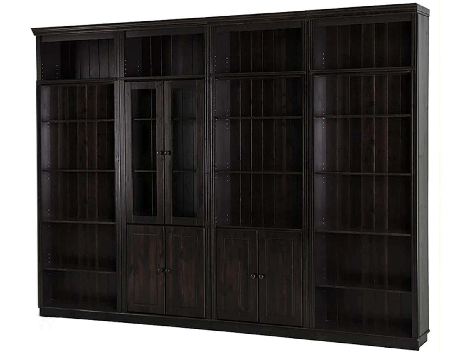 Anita Wall Unit 5 with 4 Bookcases, 4 Wooden Doors and 2 Glass Doors in Havana Lacquer, 296 x 34 x 223 cm (W x D x H)