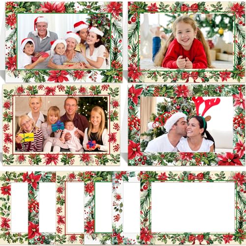 ceiba tree Christmas Holly Photo Frame Cards Merry Christmas Picture Frame Greeting Card 18 Pack Holiday Photo Sleeve Greeting Holder Card with Envelopes for Classroom Home Party