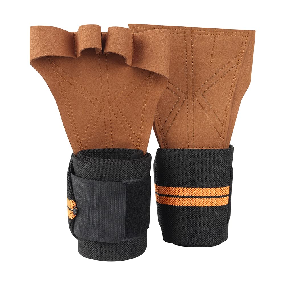 1 Paire de Gants de Musculation haltère antidérapant en Cuir haltérophilie Gants de Protection des Mains Protecteur Fitness entraînement Gants de Protection du Poignet, Marron, L