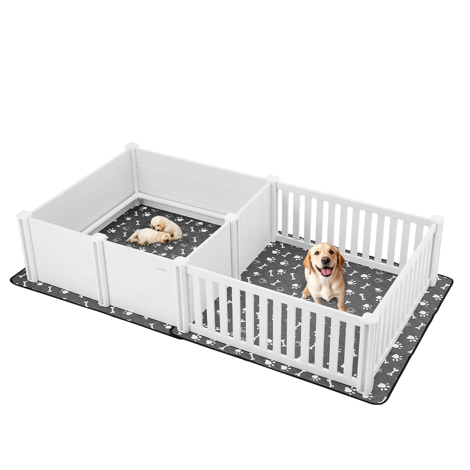 VEVOR Cassetta per Parto di Cani da 2370 x 1230 x 460 mm Recinto per Cuccioli da Interno con Porta Regolabile in Altezza e Tappetino Lavabile per Pipì, per Cani di Taglia XL, Bianco Latte