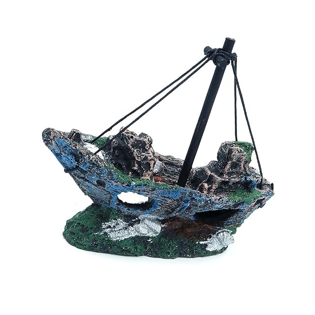 Foto 2 de 7 de Tiardey Resina Barco de Pesca Adorno de Acuario Planta de decoración de plástico para Accesorios de pecera…