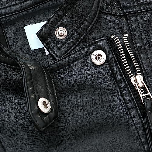 Boys Black PU Leather Jacket Zipper Motorcycle Coat4