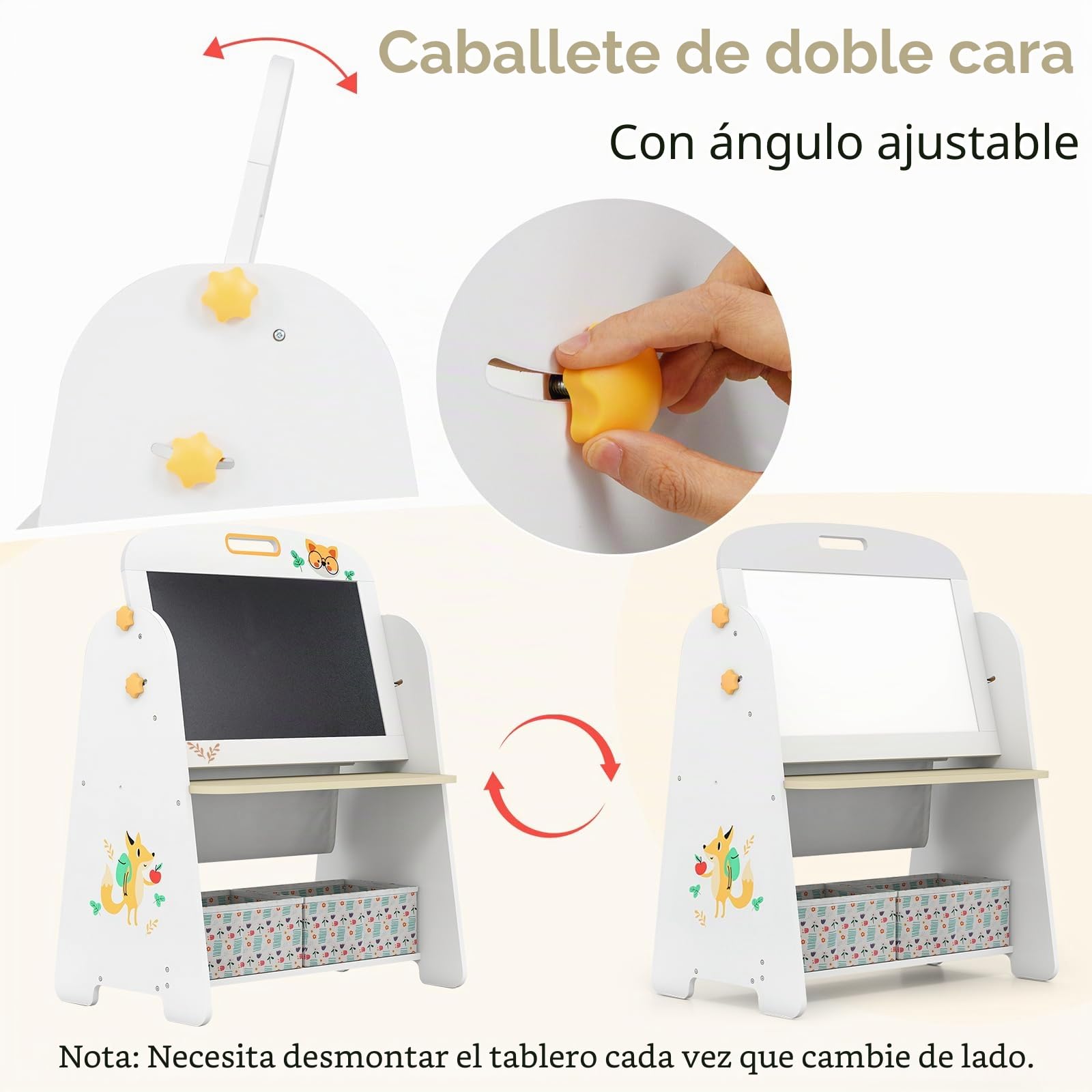 HOMASIS 4 en 1 Juego de Mesa Artística para Niños con Silla, Escritorio, Pizarra Magnética, Pizarra Negra y Estante, Caballete Ajustable en Ángulo con Goma y 5 Tizas (Natural)