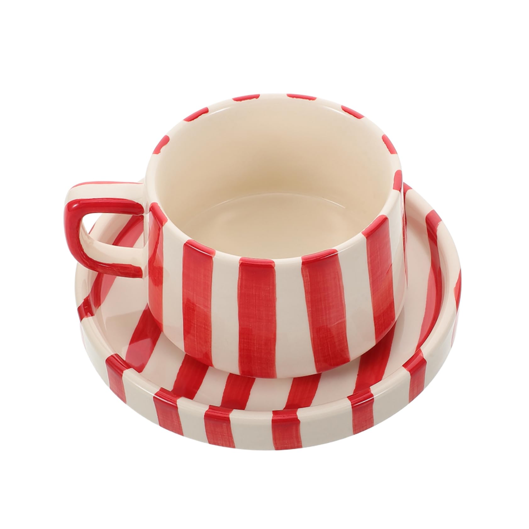 Gatuida Tasse à Café Céramique Rayée Avec Soucoupe Rouge Mug Et Sous-tasse Pratique Pour Bureau Thé Et Espresso Design Unique Et Facile à Nettoyer