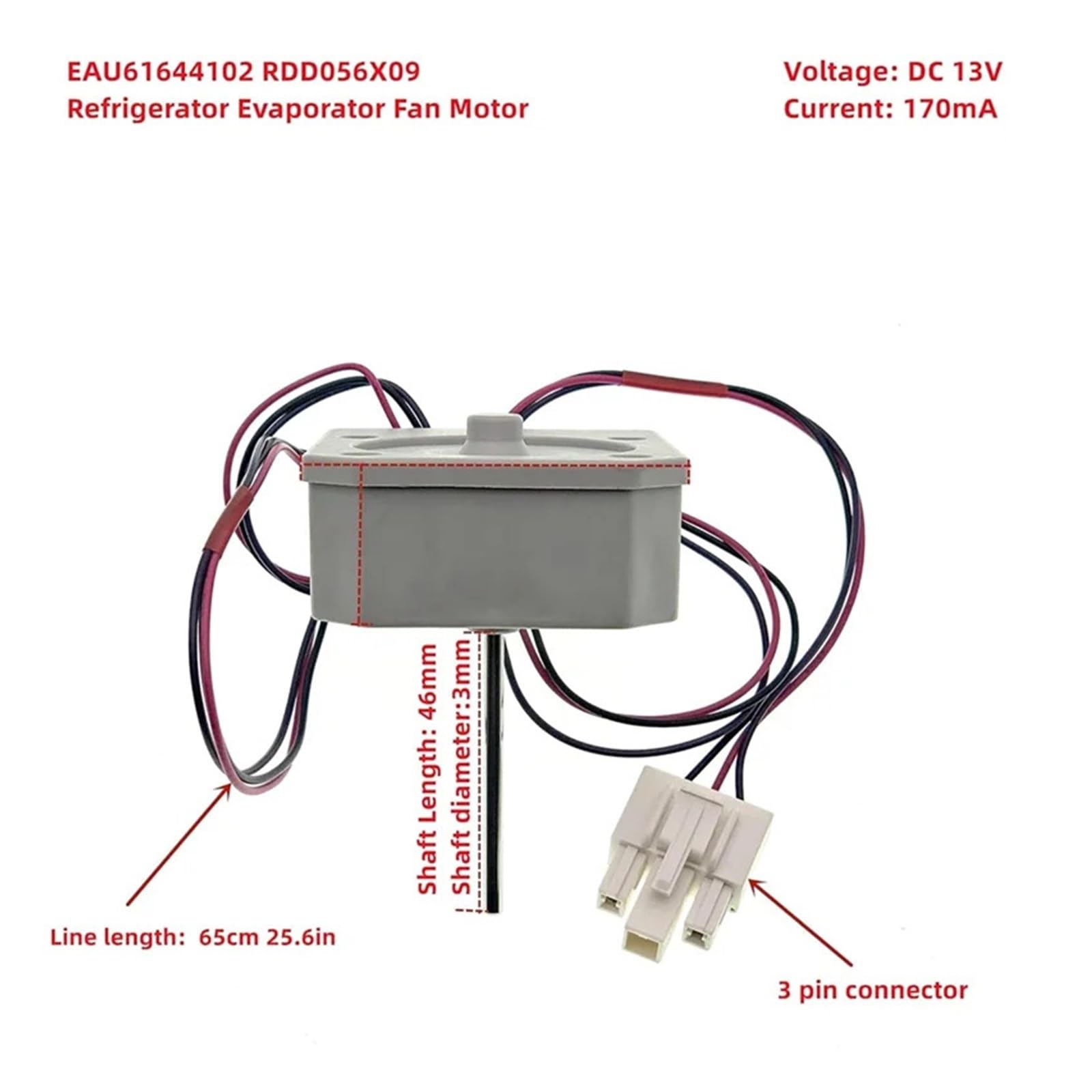 Motor De Ventilador De Refrigerador EAU61644102 RDD056X09, Evaporador for 4681JB1029H EAU61644107 4681JB1027H 4681JB1029Z
