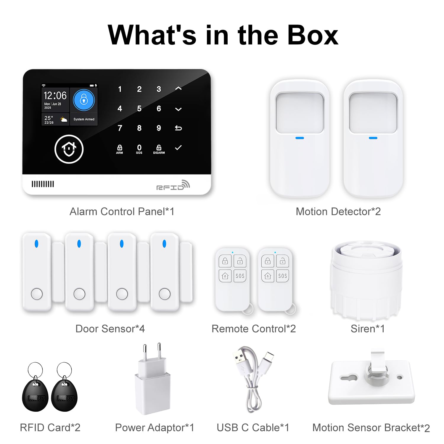 Sistema di Sicurezza Domestico, Sistema di Allarme Casa Senza Fili WIFI/GSM SMS con Rilevatore di Movimento, Sirena di Allarme da 120dB, Telecomando Intelligente, Compatibile con Alexa(12 Pezzi)
