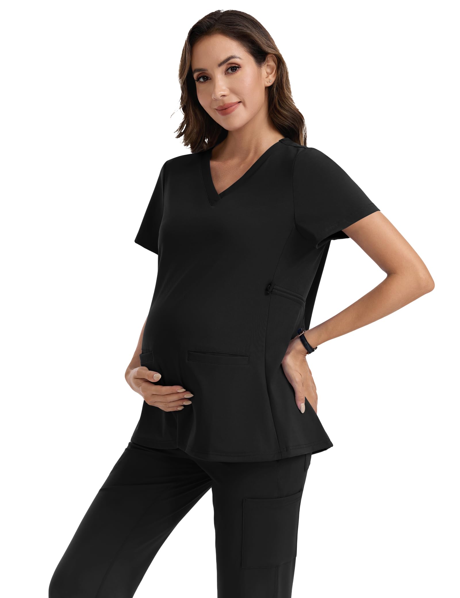 Womens Maternity Scrub Tops Classic Fit Four-Way Stretch Medical Uniforms