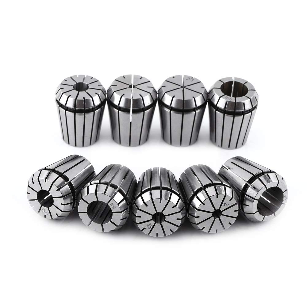 Samfox ER32 Juego de Boquillas, 9 Piezas Juego de Boquillas de Resorte CNC Cuchillas Torno Spring Collet 2-20mm para Máquina de Grabado CNC y Herramienta de Torno de Fresado