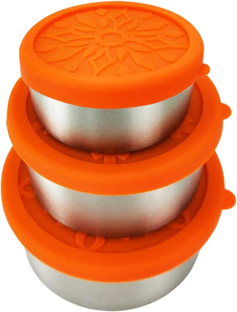 Stainless Steel Food Storage Containers - Set of 3 Sizes with Leak Proof Silicone Lids - Great for Snacks or Food Storage