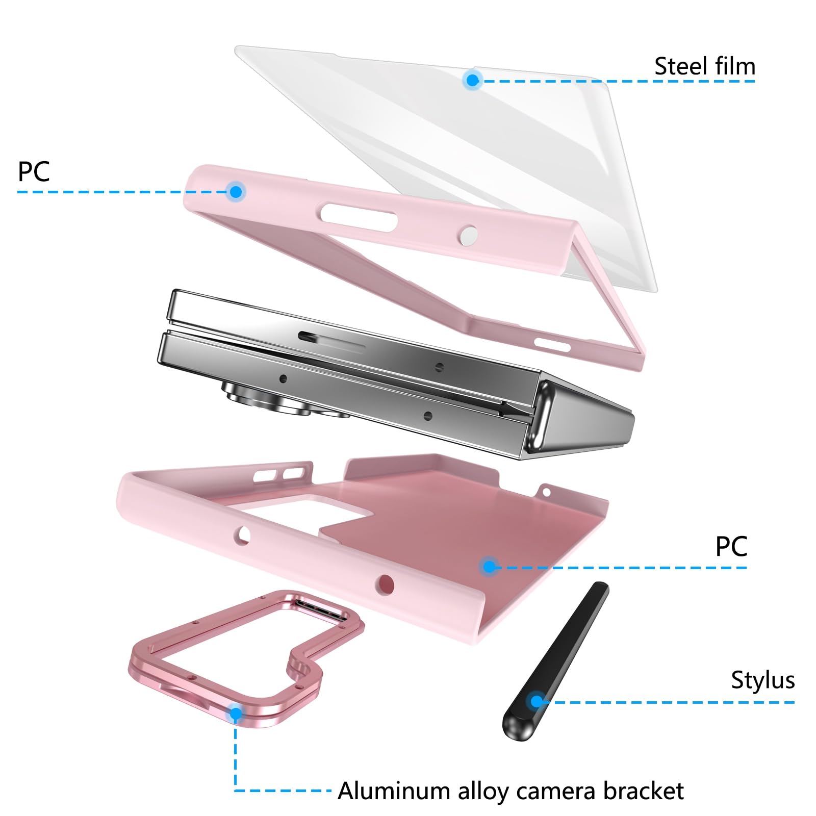 Custodia per Galaxy Z Fold6 con penna stilo, cover per Fold6 con supporto + slot per S Pen, pellicola protettiva frontale per Samsung Galaxy Z Fold6 con supporto pieghevole-Rosa
